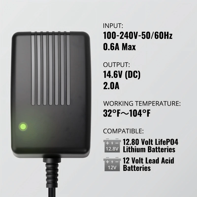 TYKOOL 12V 2A LiFePO4 Battery Charger, Fits for Motorcycle, Ride on Toy Car, Lawn Mower