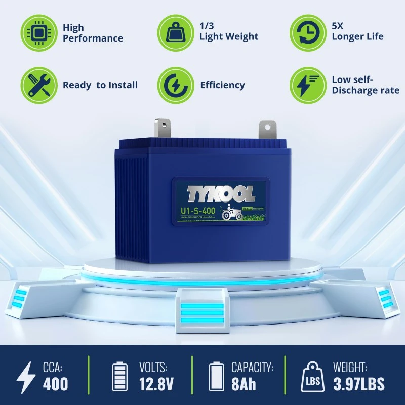 TYKOOL Lithium LiFePO4 Group U1 8Ah 400CCA Lawn Mower Battery