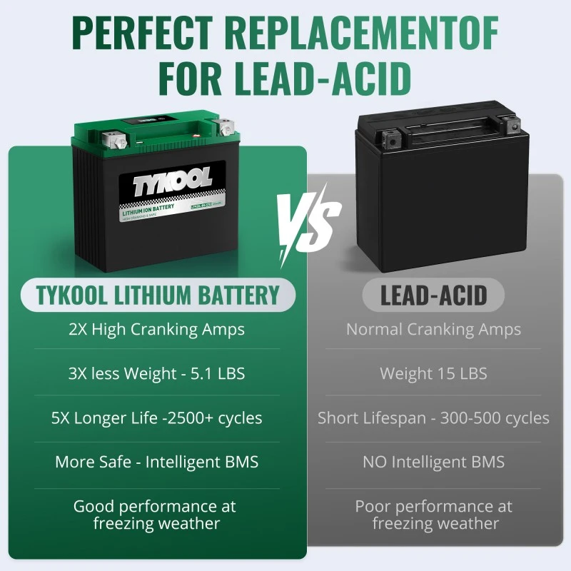 TYKOOL 2 Pack YTX20L-BS 12.8V 480CCA Lithium Starting Battery for Snowmobile, UTV