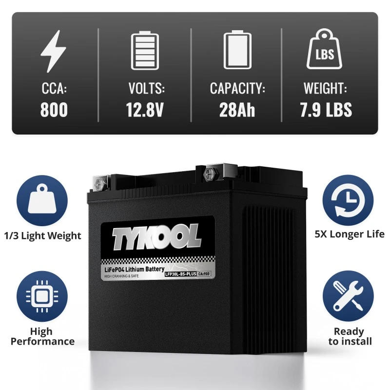TYKOOL LFP30L-BS-PLUS 800CCA 28Ah Motorcycle UTV ATV PWC Lithium Battery