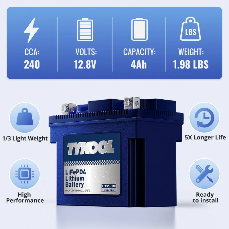 TYKOOL 2 Pack YTZ7S 12V 240 CCA Scooter Motorcycle ATV Lithium Battery