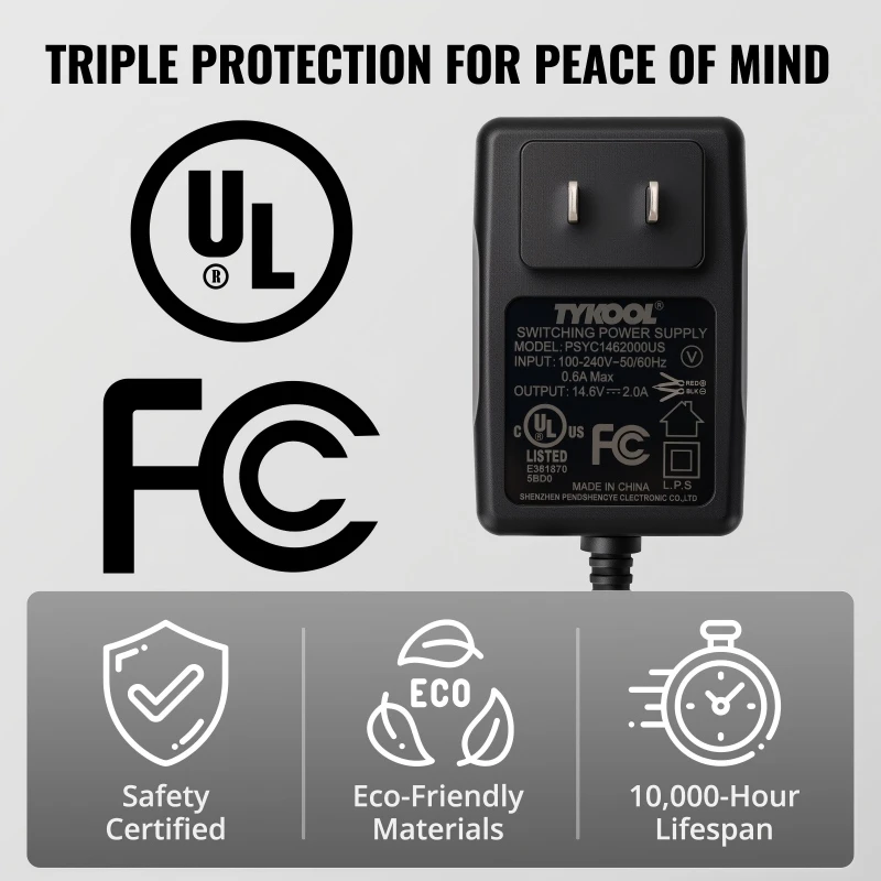 TYKOOL 12V 2A LiFePO4 Battery Charger, Fits for Motorcycle, Ride on Toy Car, Lawn Mower