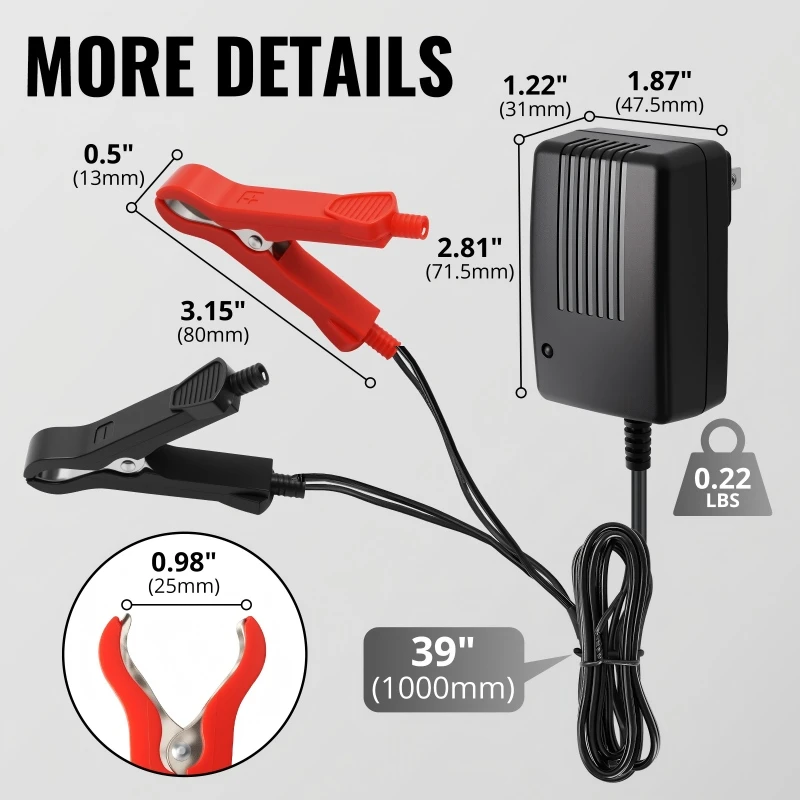 TYKOOL 12V 2A LiFePO4 Battery Charger, Fits for Motorcycle, Ride on Toy Car, Lawn Mower