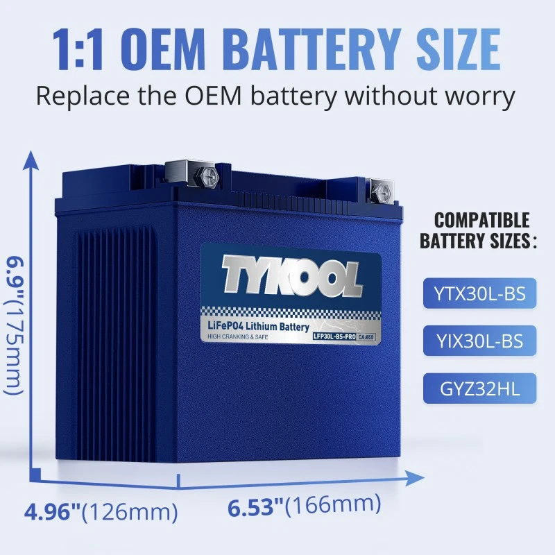 TYKOOL 2 Pack YTX30L-BS-PRO 18Ah 800CCA UTV Snowmobile Harley Davidson LiFePO4 Battery
