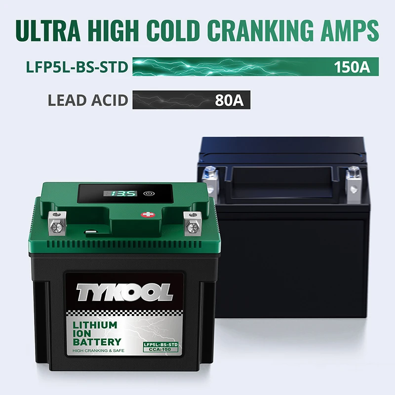 TYKOOL YTX5L-BS 12.8V LiFePO4 Lithium Battery for Motorcycle/ATV/Scooter