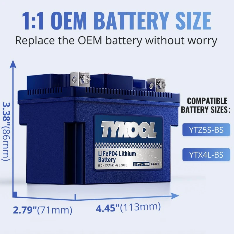 TYKOOL YTZ5S 12.8V 3Ah 180CCA Lithium LiFePO4 Motorcycle ATV Battery