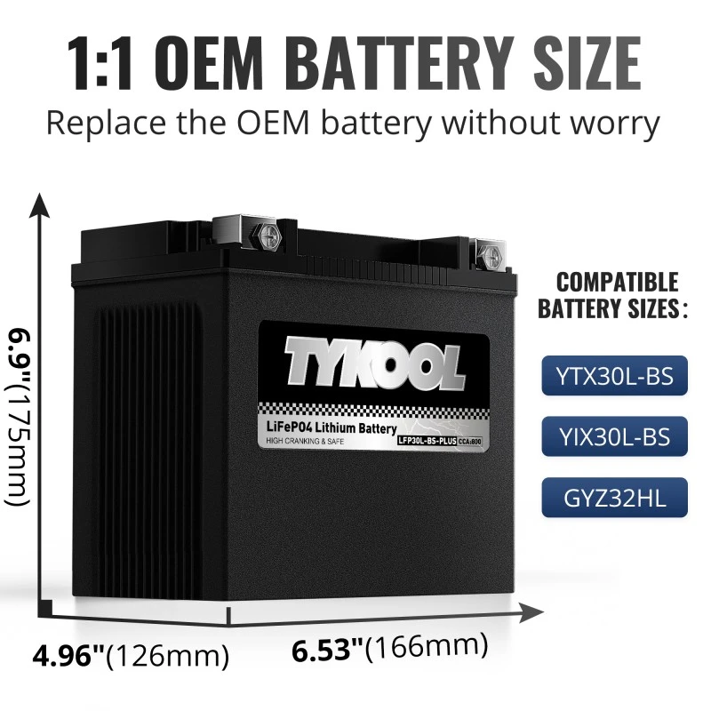 TYKOOL LFP30L-BS-PLUS 800CCA 28Ah Motorcycle UTV ATV PWC Lithium Battery