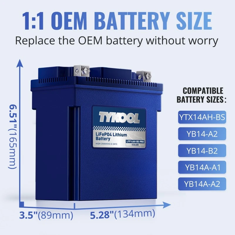 TYKOOL YTX14AH-BS High Performance LiFePO4 Lithium ATV UTV Scooter Battery
