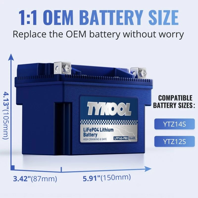 TYKOOL YTZ14S 12V 6Ah 360CCA Lithium LiFePO4 Scooter Motorcycle Battery