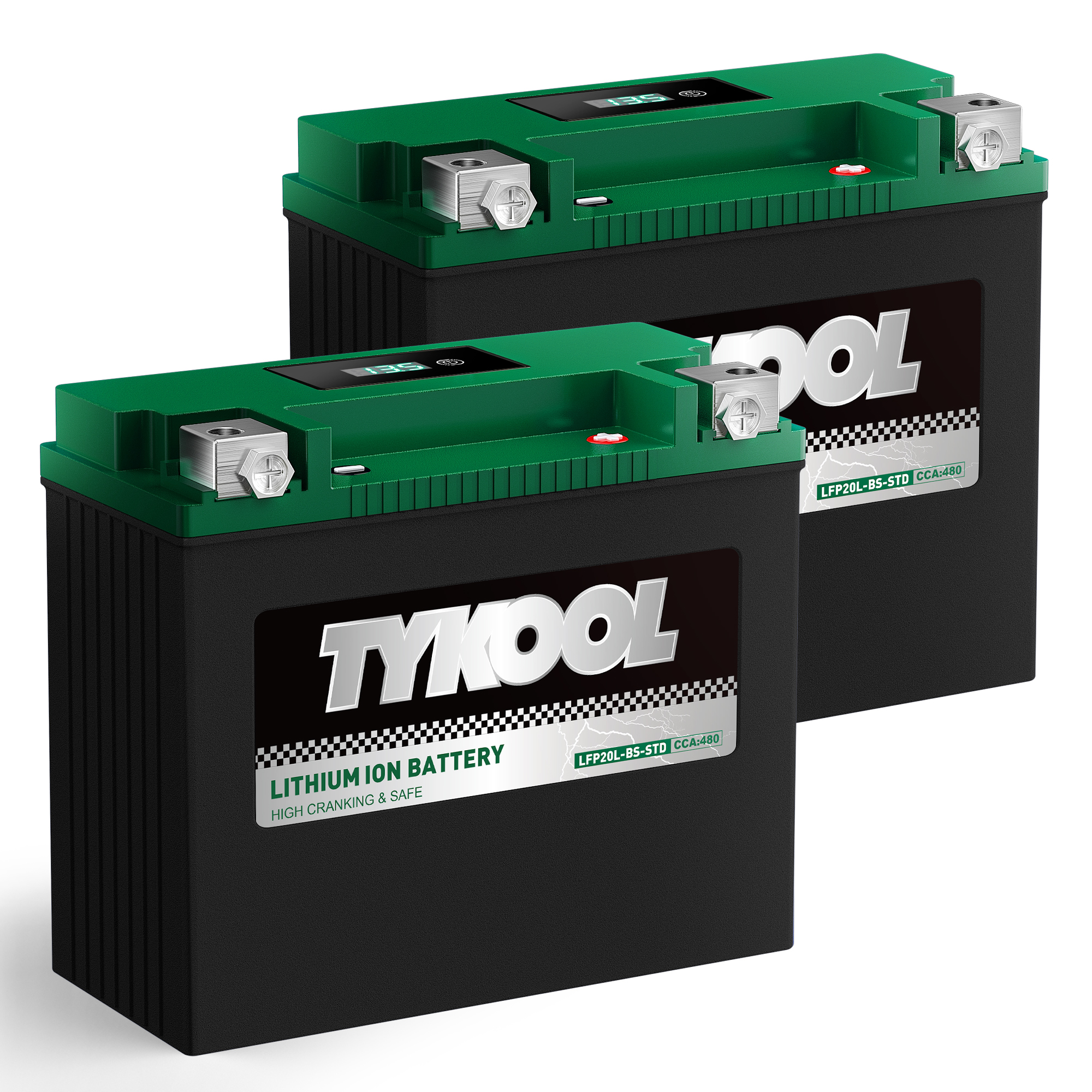 TYKOOL 2 Pack YTX20L-BS 12.8V 480CCA Lithium Starting Battery for Snowmobile, UTV