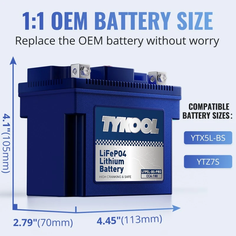 TYKOOL 2 Pack YTX5L-BS-PRO 12.8V 180CCA Lithium Motorcycle ATV Scooter Battery