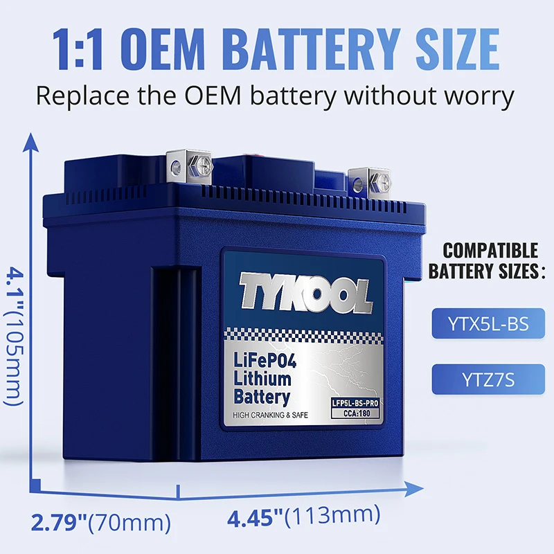 TYKOOL YTX5L-BS-PRO 3Ah 180CCA Lightweight Scooter ATV Lithium Battery