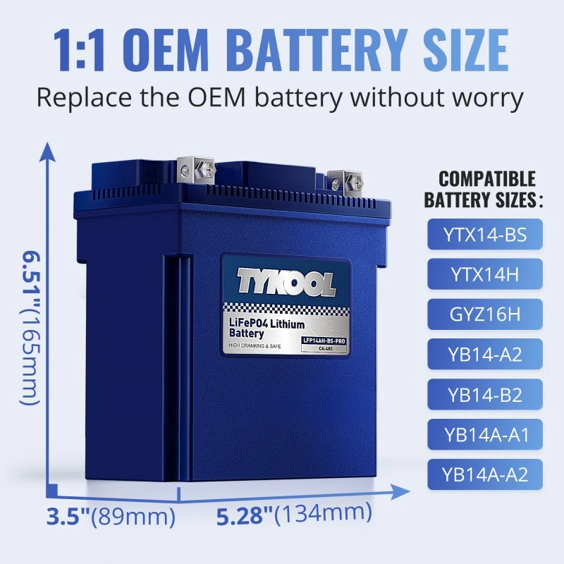 TYKOOL YTX14AH-BS High Performance LiFePO4 Lithium ATV UTV Scooter Battery