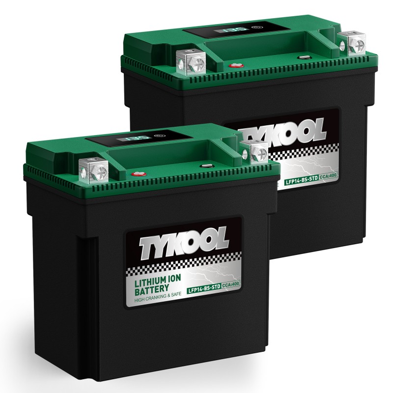 TYKOOL 2 Pack YTX14-BS 12.8V 400CCA Lithium Motorcycle ATV Battery