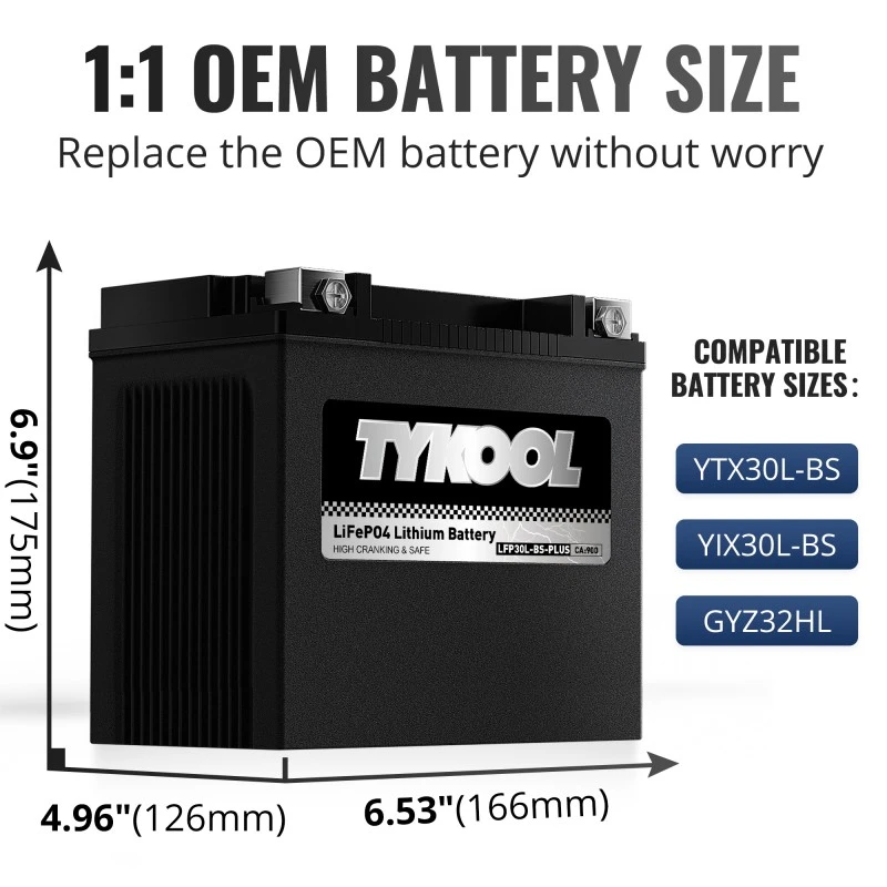 TYKOOL LFP30L-BS-PLUS 800CCA 28Ah Motorcycle UTV ATV PWC Lithium Battery