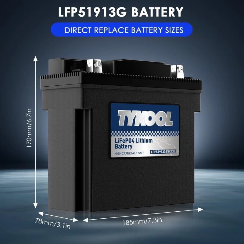 TYKOOL LFP51913G Lithium Starting Battery 12.8V for Motorcycle and Generator