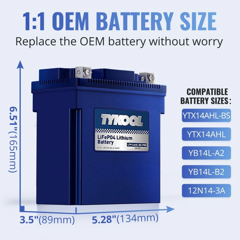 TYKOOL YTX14AHL-BS 8Ah 480A Cold-resistant Motorcycle Snowmobile Lithium Battery