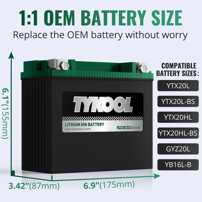 TYKOOL 2 Pack YTX20L-BS 12.8V 480CCA Lithium Starting Battery for Snowmobile, UTV