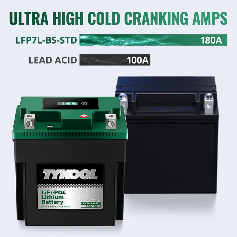 TYKOOL YTX7L-BS-STD 180CCA Lithium LiFePO4 Motorcycle ATV Battery