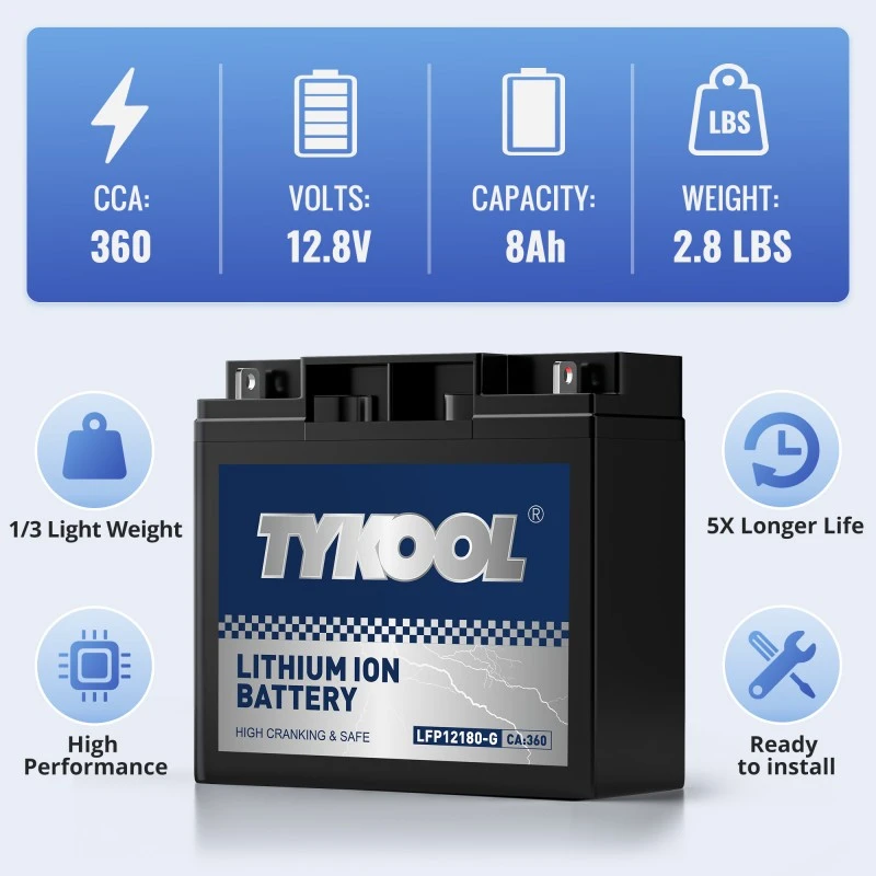 TYKOOL LFP12180G 360CCA lithium batteries for lawn mowers, compatible with generator battery