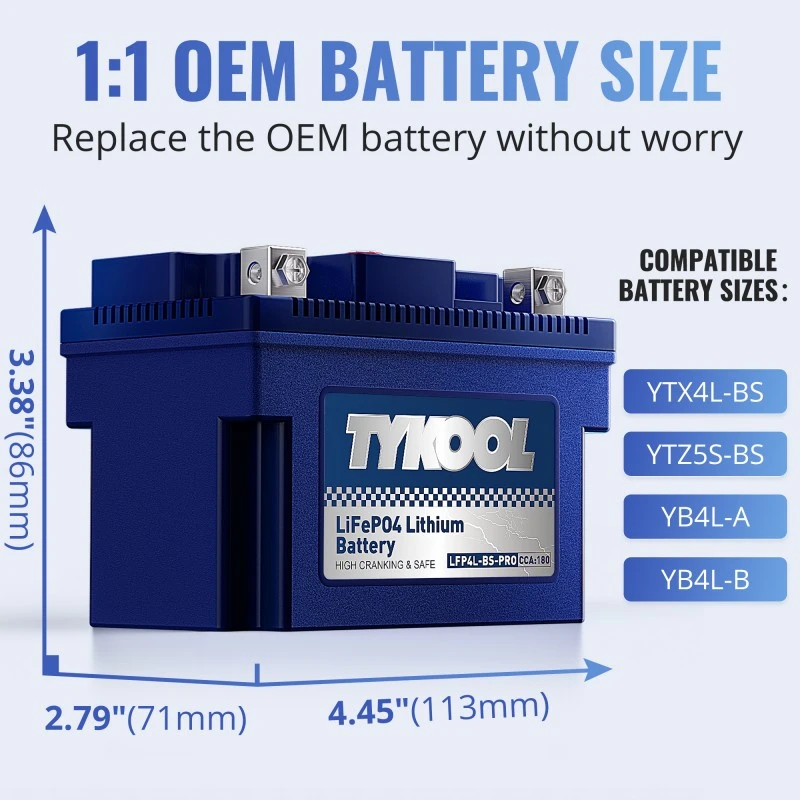TYKOOL 2 Pack YTX4L-BS-PRO 12.8V 180A High Performance LiFePO4 Powersports Battery