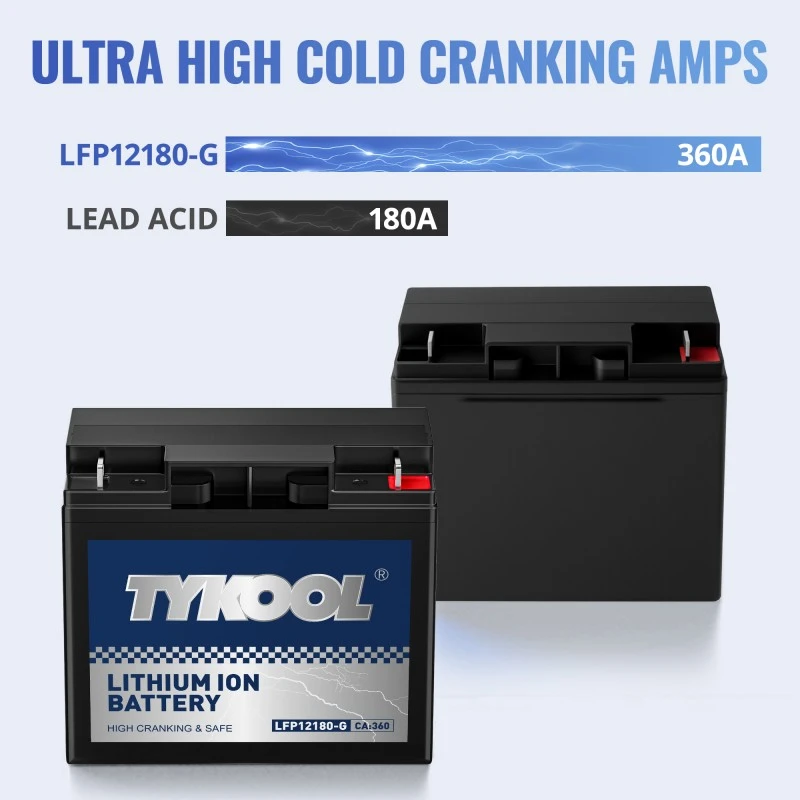 TYKOOL LFP12180G 360CCA lithium batteries for lawn mowers, compatible with generator battery
