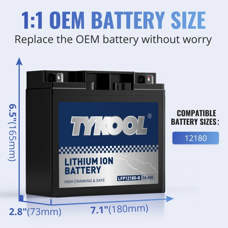 TYKOOL LFP12180G 360CCA lithium batteries for lawn mowers, compatible with generator battery