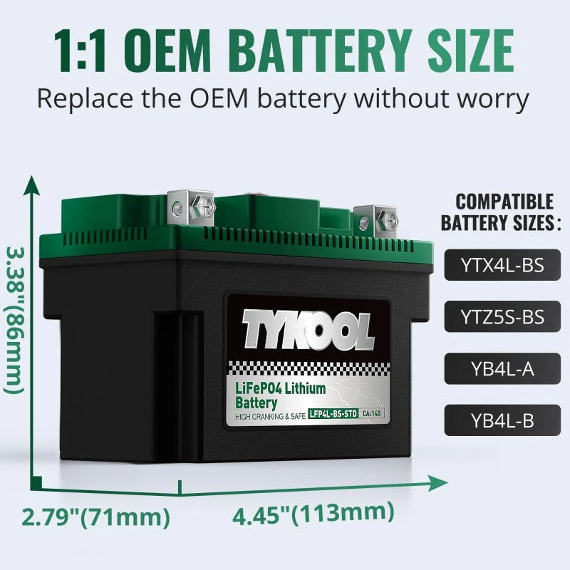 TYKOOL YTX4L-BS 12.8V 140CCA Lithium Powersport Battery Replacement