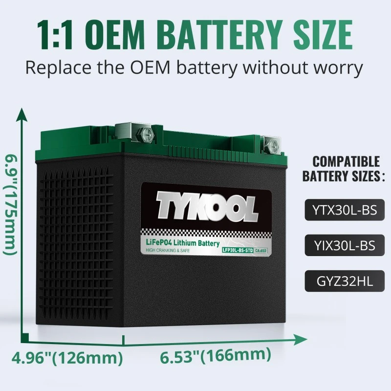 TYKOOL YIX30L-BS 650CCA Harley Davidson LiFePO4 Battery Replacement