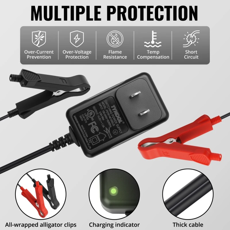 TYKOOL 1A Lithium Battery Charger 12V, Fits for Motorcycle,Car,Trucks,Lawn Mower