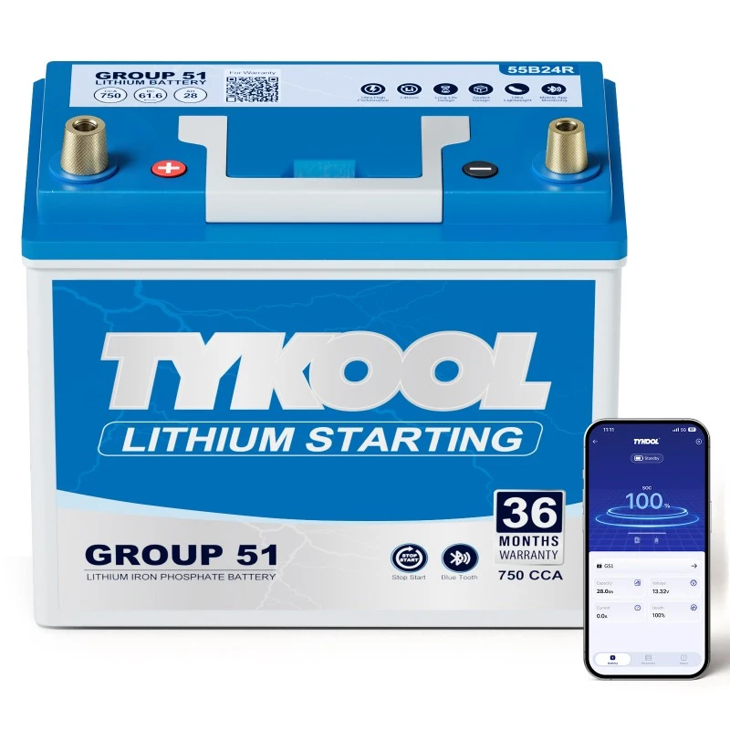 TYKOOL Group 51 Lithium Car Battery 28Ah with Bluetooth Fits Nissan, Mazda & Kohler Generators
