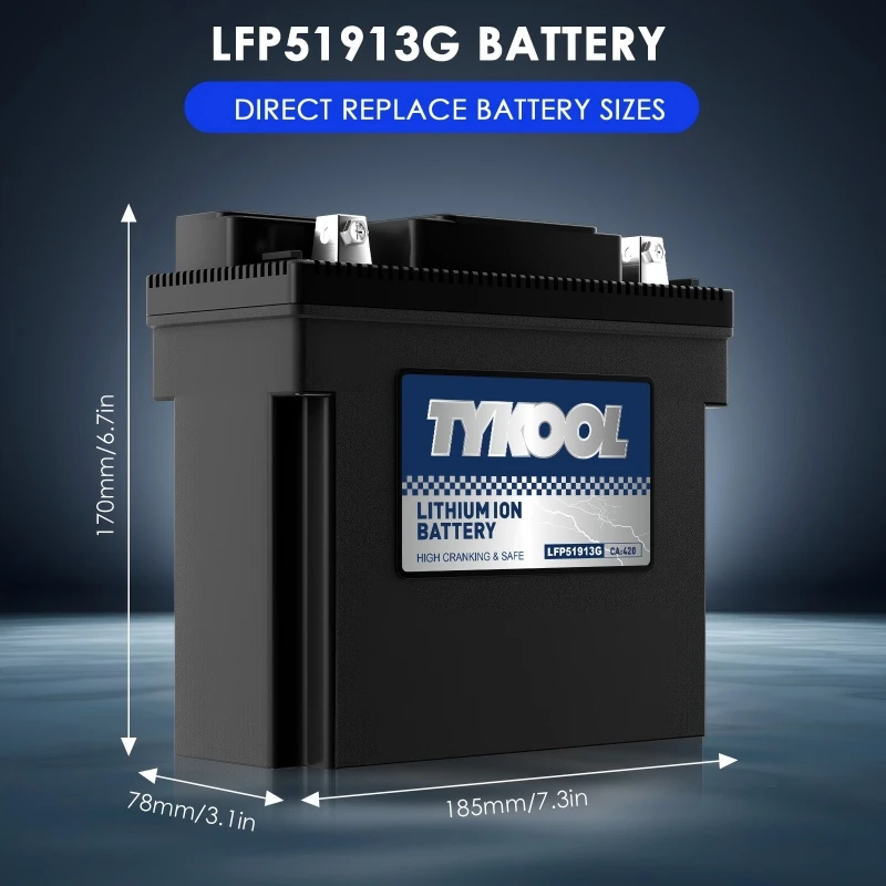 TYKOOL LFP51913G Lithium Starting Battery 12.8V for Motorcycle and Generator