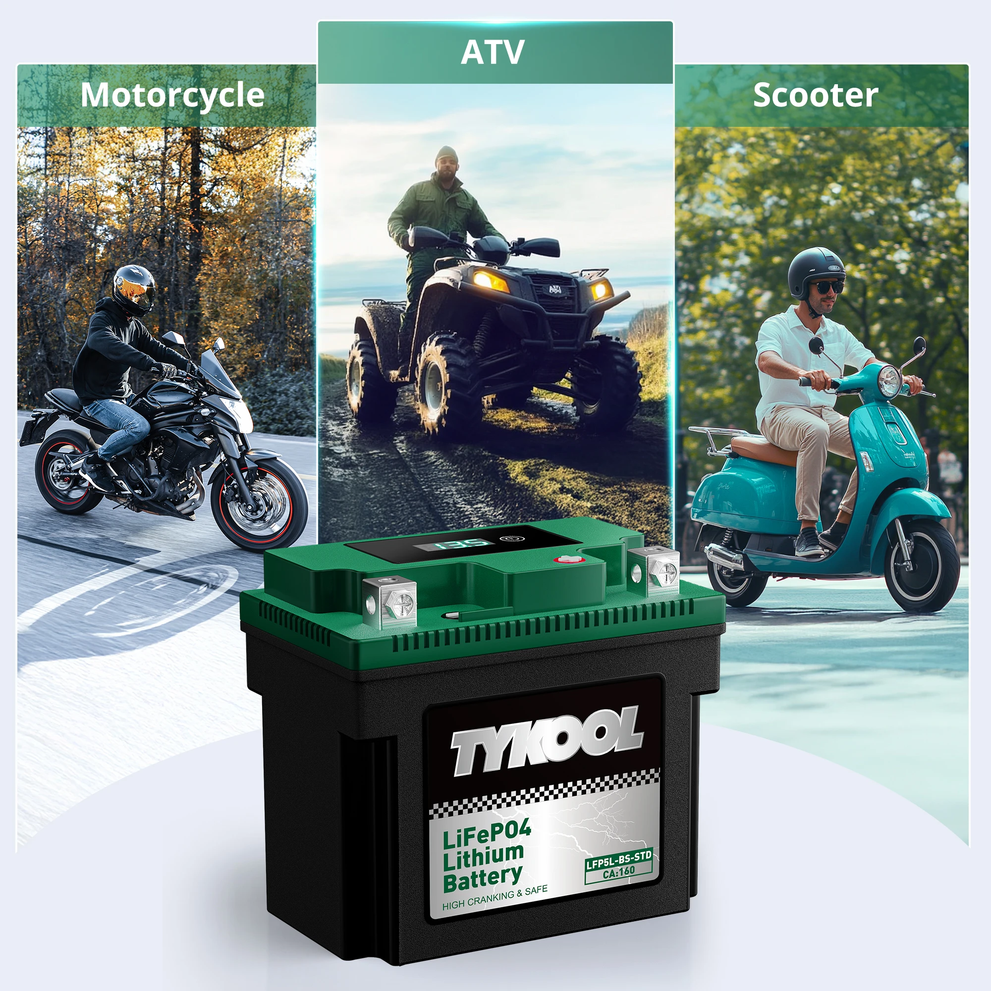 TYKOOL YTX5L-BS 12.8V LiFePO4 Lithium Battery for Motorcycle/ATV/Scooter