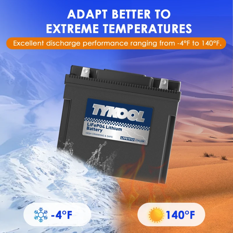 TYKOOL 51913 51814 600CCA 12Ah Lithium LiFePO4 Powersports Battery