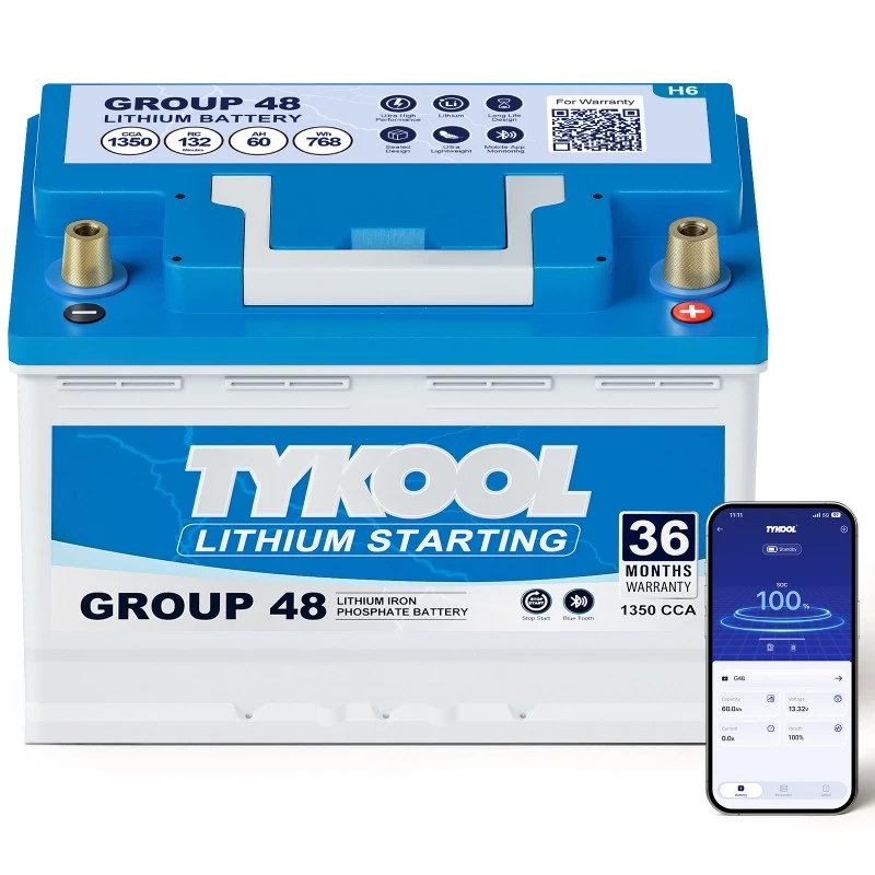 TYKOOL 60Ah Group 48 Lithium Car Battery 12V Fits BMW Audi VW Ford Chevy