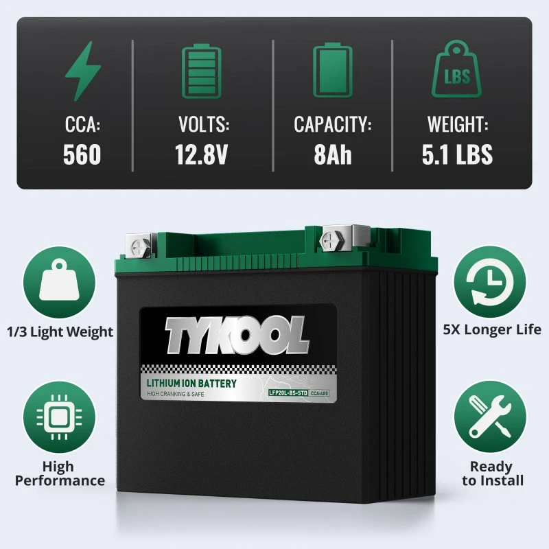 TYKOOL 2 Pack YTX20L-BS 12.8V 480CCA Lithium Starting Battery for Snowmobile, UTV