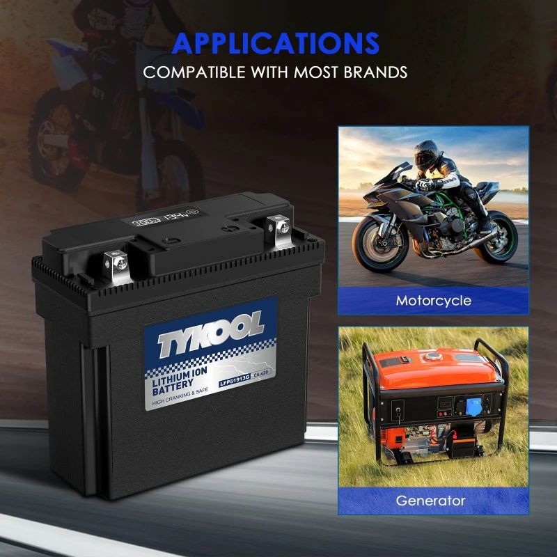 TYKOOL LFP51913G Lithium Starting Battery 12.8V for Motorcycle and Generator