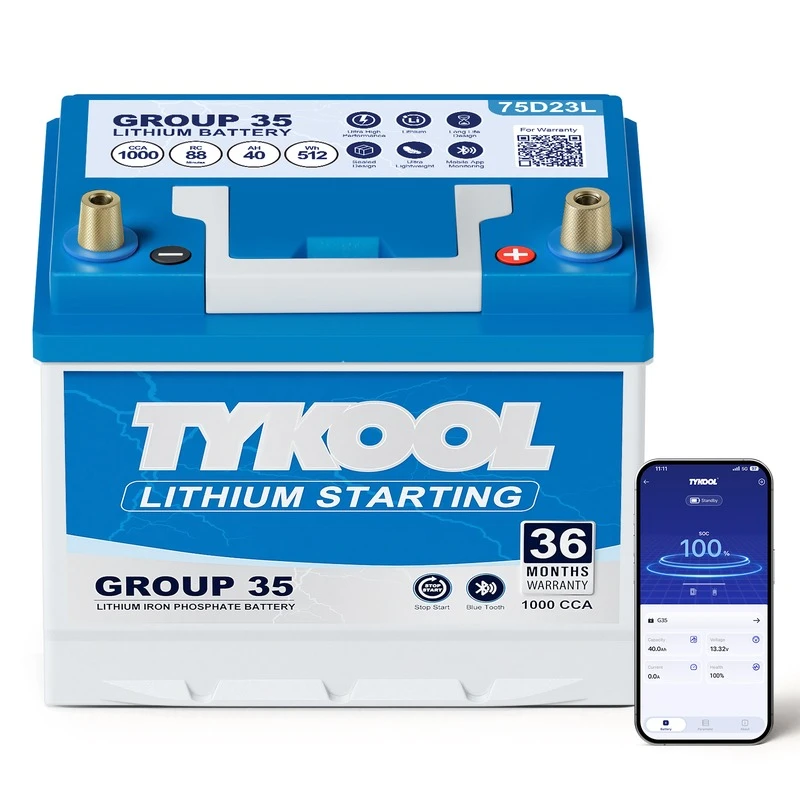 TYKOOL 12V 40Ah Lithium Car Battery Group 35 Fits Toyota, Subaru, Nissan