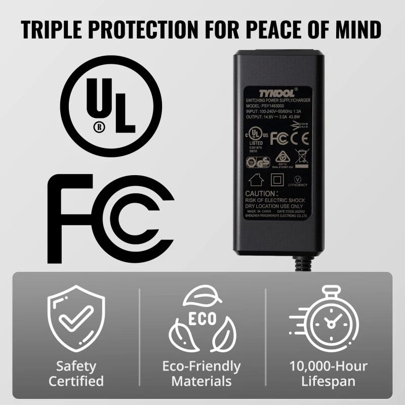 TYKOOL 12V 3A DC Smart Lithium Battery Charger Fits for Motorcycle, Car, Trucks, Lawn Mower