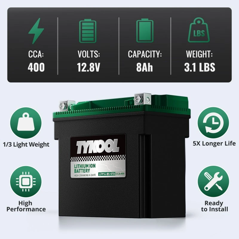 TYKOOL YTX14-BS 12.8V 400CCA Lithium Battery for Motorcycle/Snowmobile
