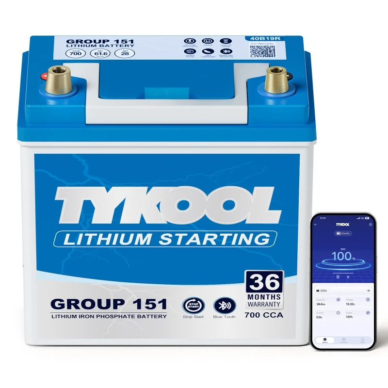 TYKOOL Group 151 LiFePO4 Car Battery 28Ah with Bluetooth App Fits Mazda Miata & Honda Insight