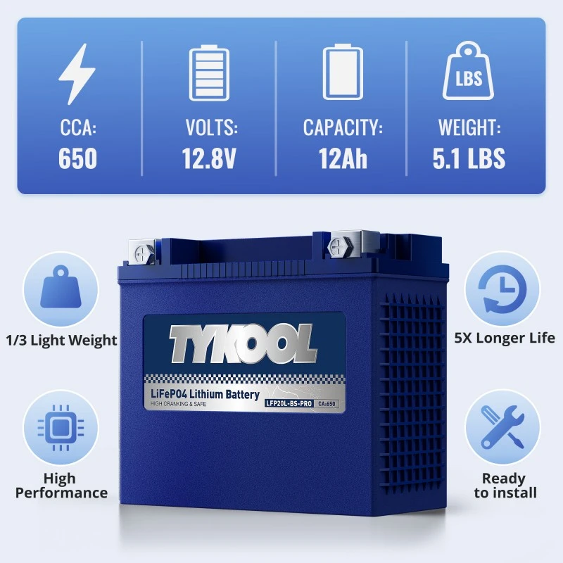 TYKOOL YTX20L-BS-PRO 12.8V 600A Lightweight Lithium Motorcycle ATV UTV Battery