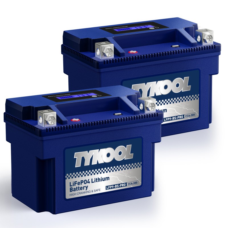 TYKOOL 2 Pack YTX9-BS-PRO 12.8V 300CCA Lithium LiFePO4 Motorcycle UTV Battery