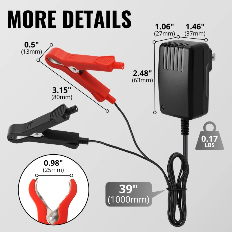 TYKOOL 1A Lithium Battery Charger 12V, Fits for Motorcycle,Car,Trucks,Lawn Mower