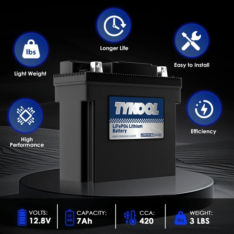 TYKOOL LFP51913G Lithium Starting Battery 12.8V for Motorcycle and Generator