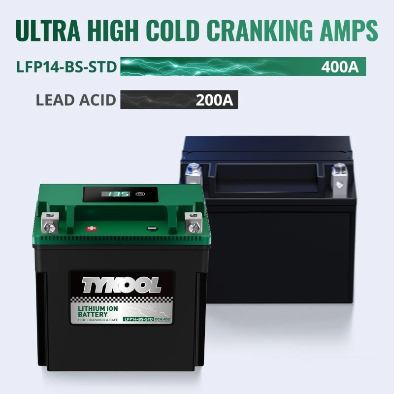 TYKOOL 2 Pack YTX14-BS 12.8V 400CCA Lithium Motorcycle ATV Battery