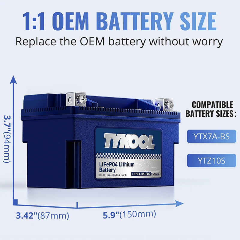 TYKOOL YTX7A-BS-PRO 4Ah 240CCA Eco-Friendly Lithium Powersports Battery