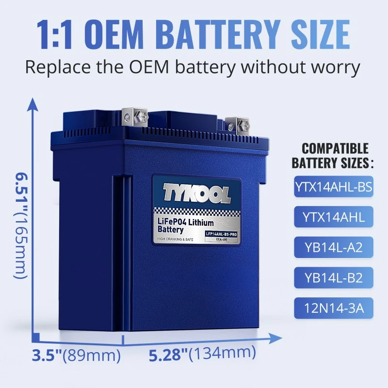 TYKOOL YTX14AHL-BS 8Ah 480A Cold-resistant Motorcycle Snowmobile Lithium Battery