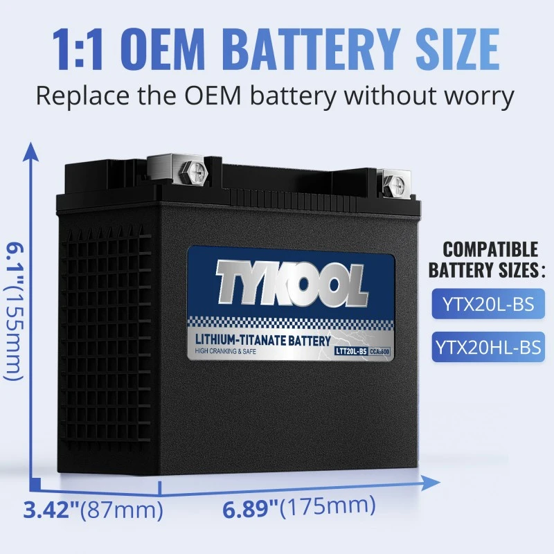 TYKOOL Lithium Titanate Battery LTT20L-BS 600 CCA Powersports Battery Normally Work at 40°F