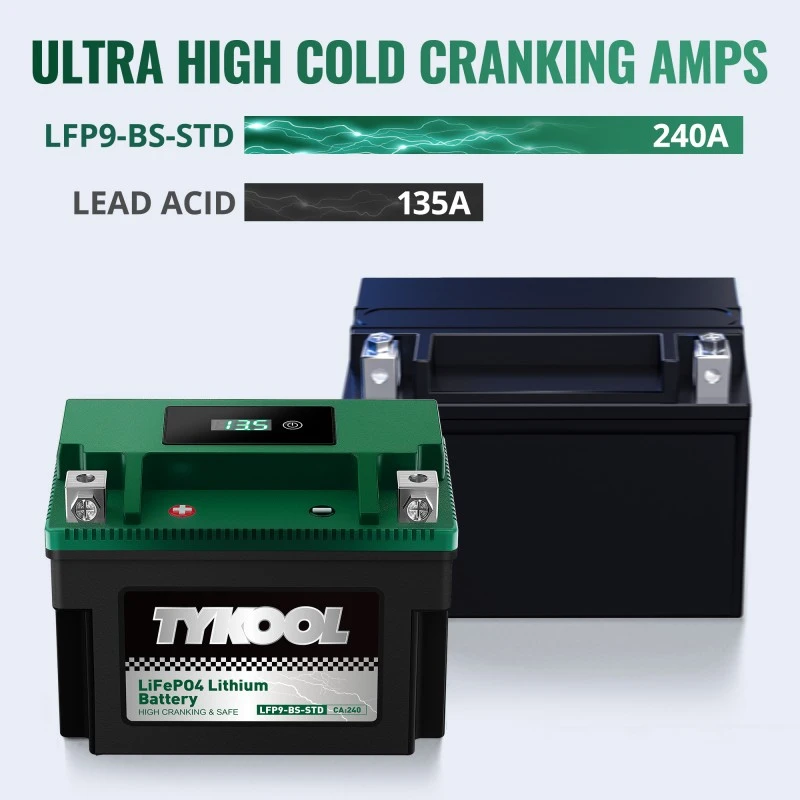 TYKOOL YTX9-BS-STD 240CCA LiFePO4 Lithium Battery Built-In BMS